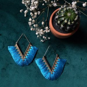 GIVEAWAY PRIZE- Sea Blue V shape Fringe earrings
